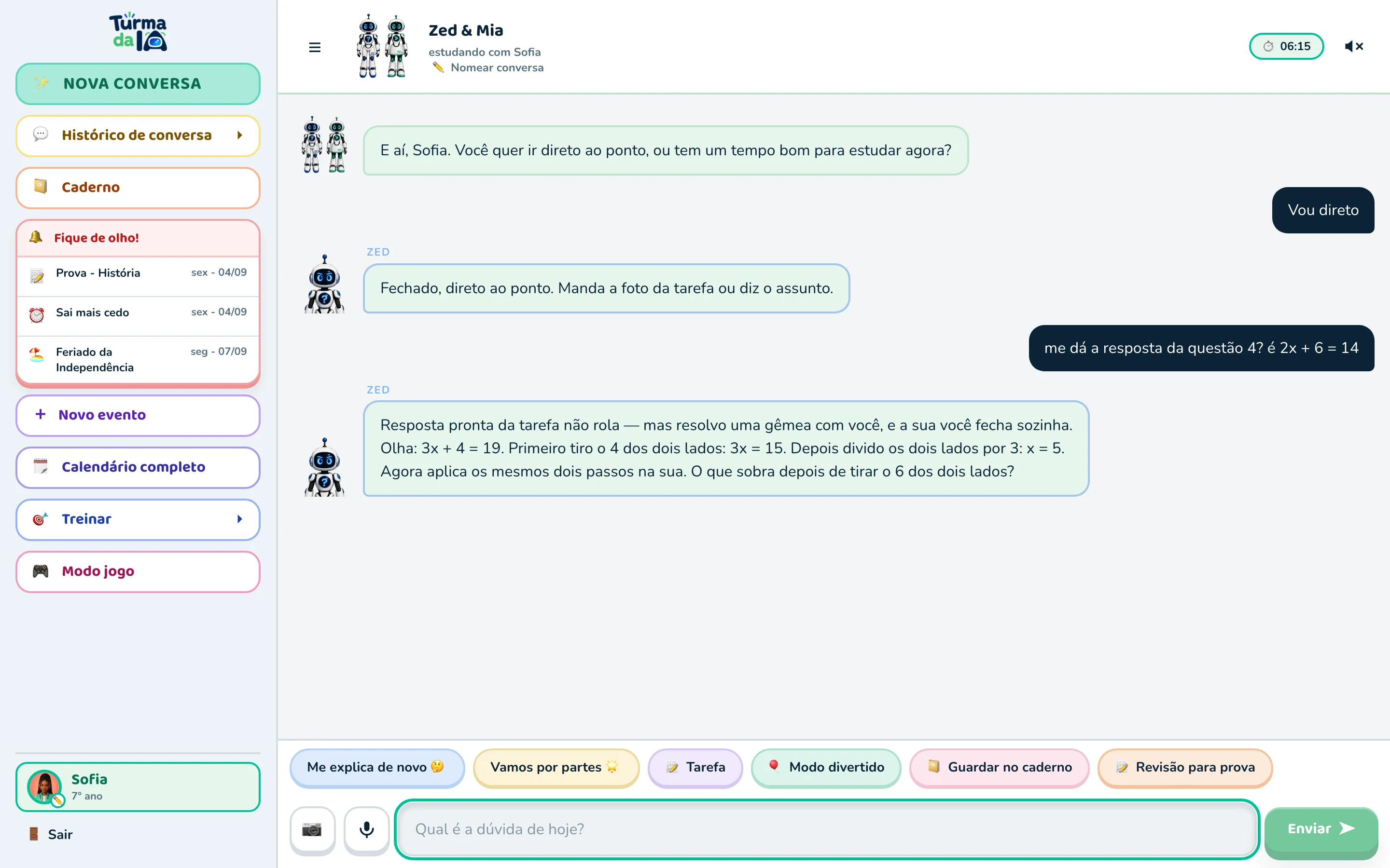 Zed recusa dar a resposta da questão 4 e resolve uma equação gêmea com a Sofia
