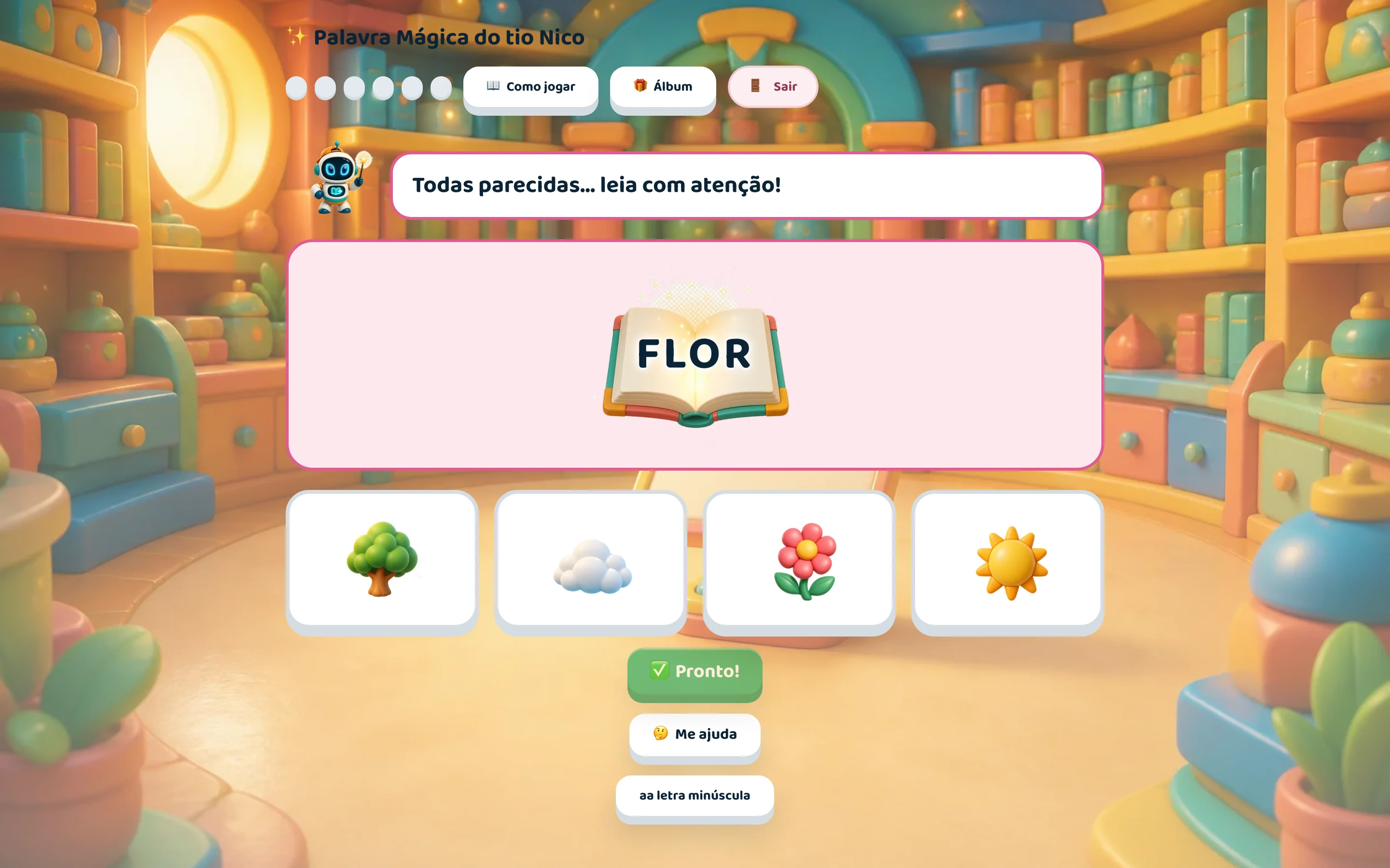 Palavra Mágica do tio Nico: a palavra FLOR e quatro figuras para escolher