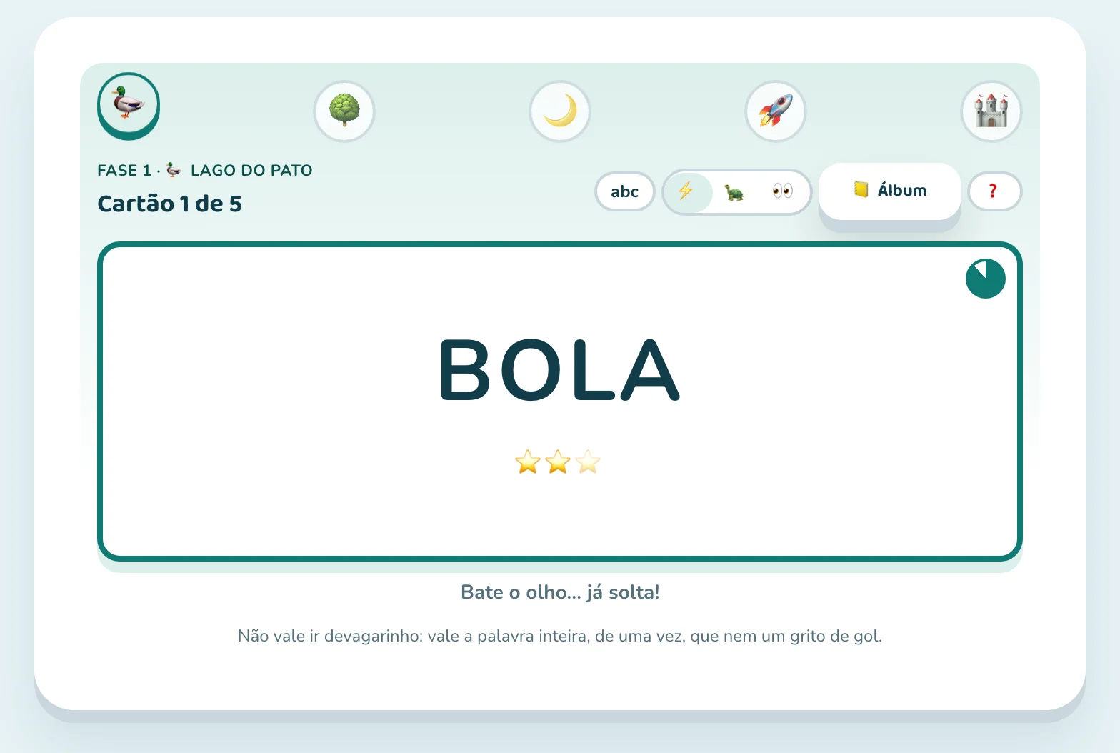 Leitura Relâmpago: cartão com a palavra BOLA e estrelinhas